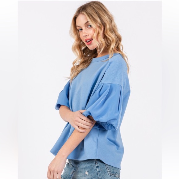 Fabulous Contrast Solid Balloon Sleeve Top - Picture 4 of 6